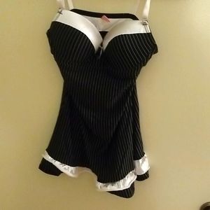 Black/White Pinstripe baby doll lingerie piece